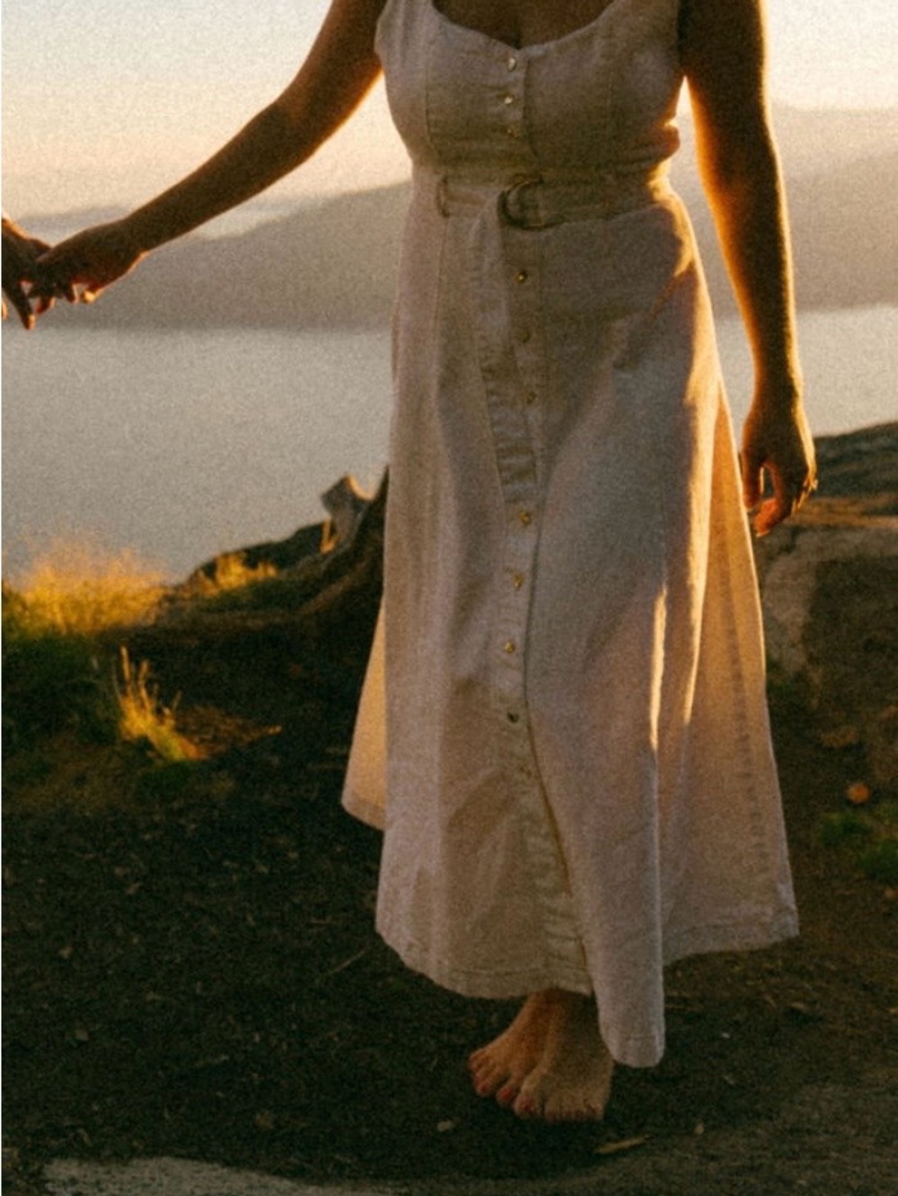 Ever New Sleeveless White Button-Front Midi Dress with Belt - Picture 3 of 3